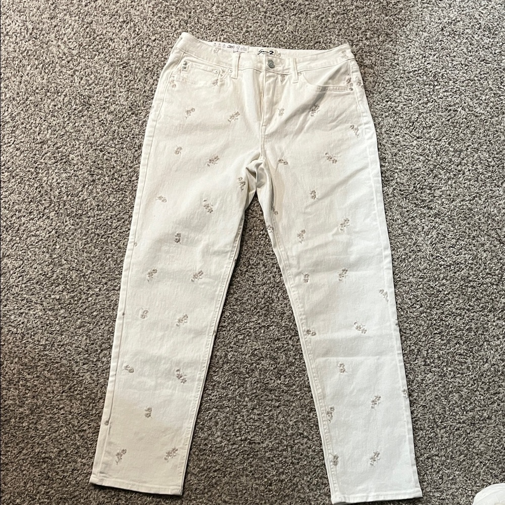 Sonoma Cream Embroidered Straight Jeans